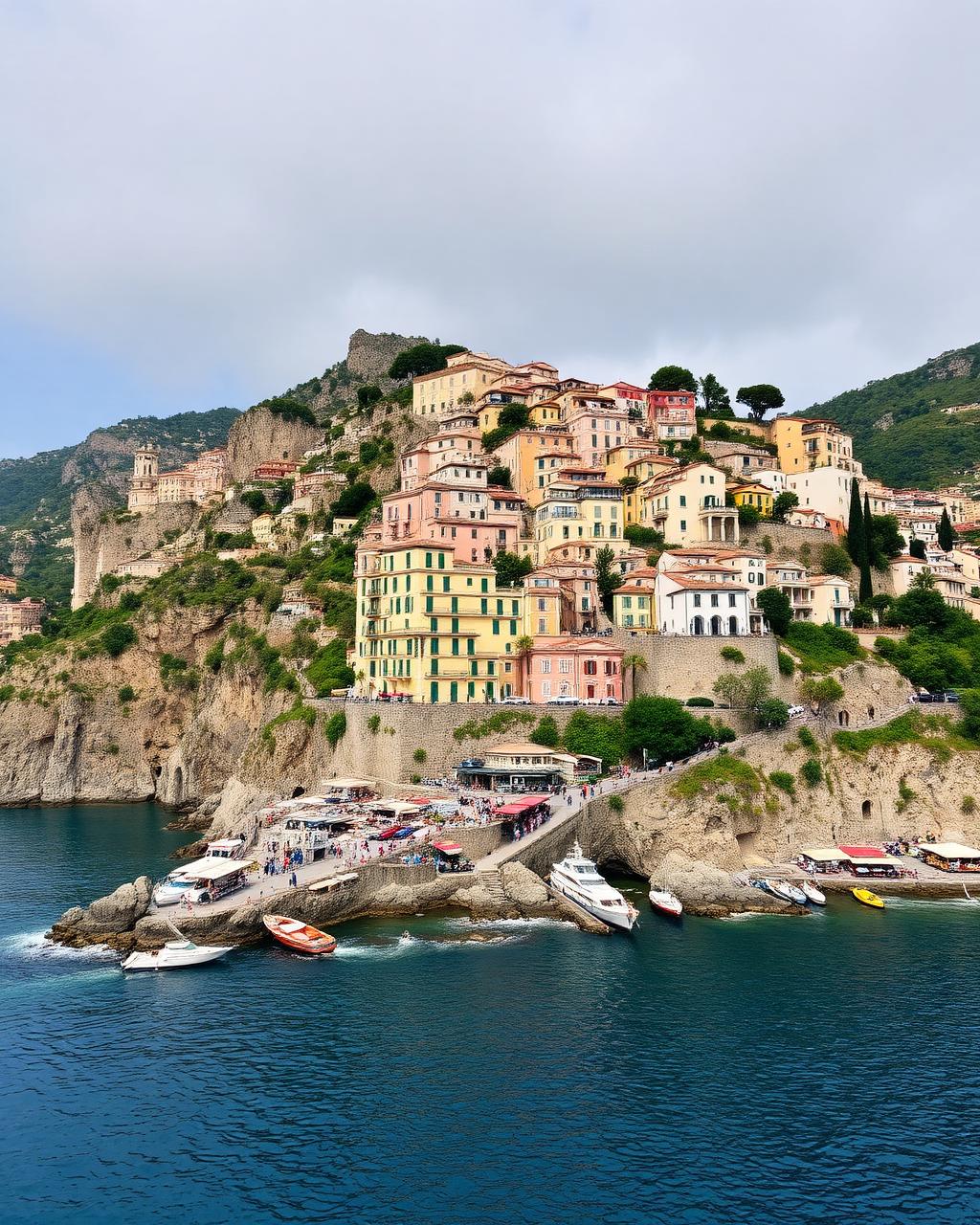 Italian coastal village built on cliffs above the sea