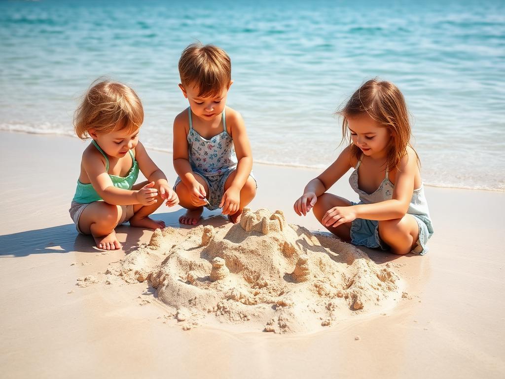 Children playing on a calm sandy beach